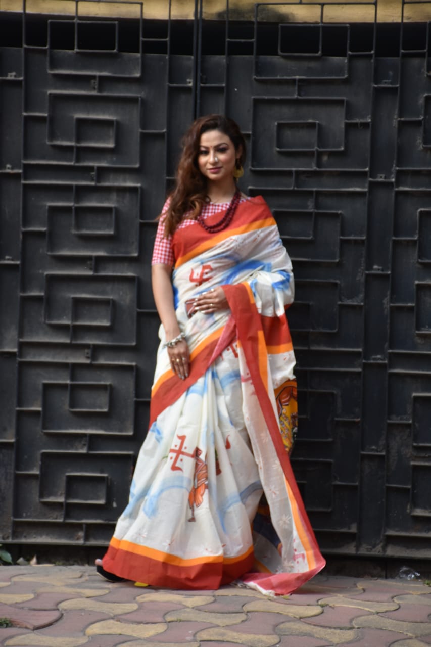 Party Wear Hand Painted Cotton Saree, With Blouse, 6.3 meters at Rs 2100 in  Kalyan