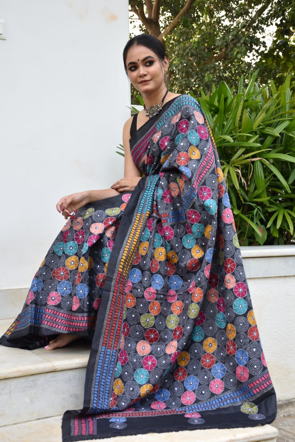 Multicolored kantha saree