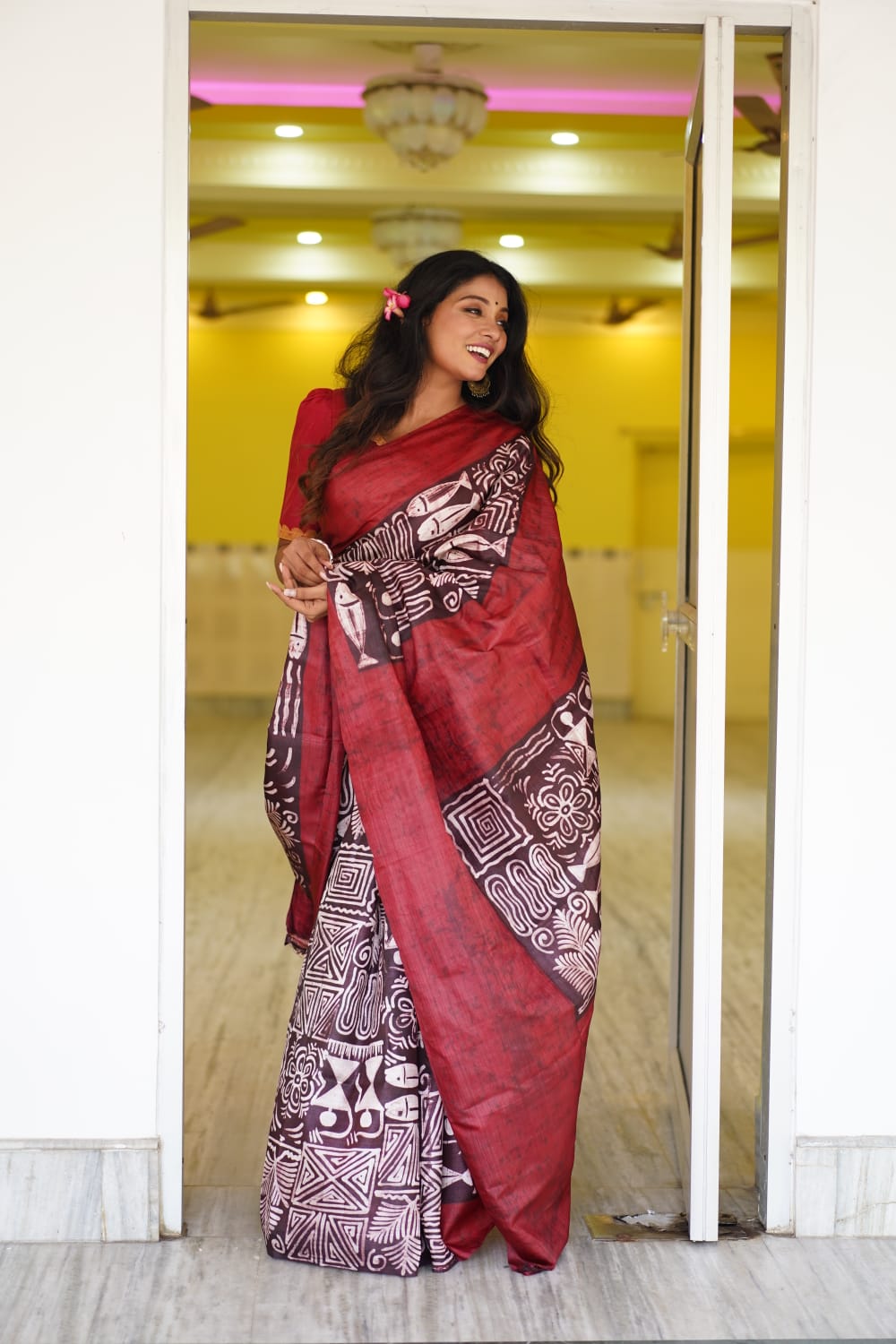 Tussar silk saree with batik